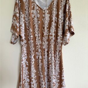 Elegant Brown and White Floral Dress